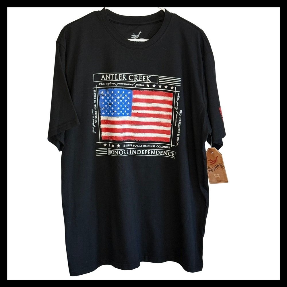NWT Antler Creek Mens American Flag Graphic T-Shirt Honor Independence Large